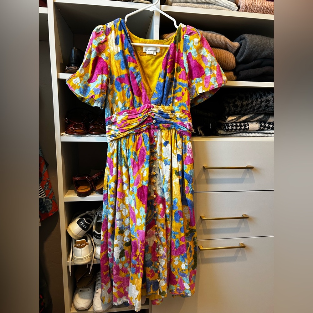 Anthropologie Multicolor Floral Midi Dress - Hemmed